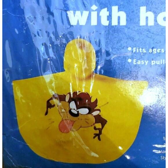 Vintage Looney Tunes TAZ Tasmanian Devil Pullover Vinyl Rain Poncho w/Hood NOS - Picture 2 of 2